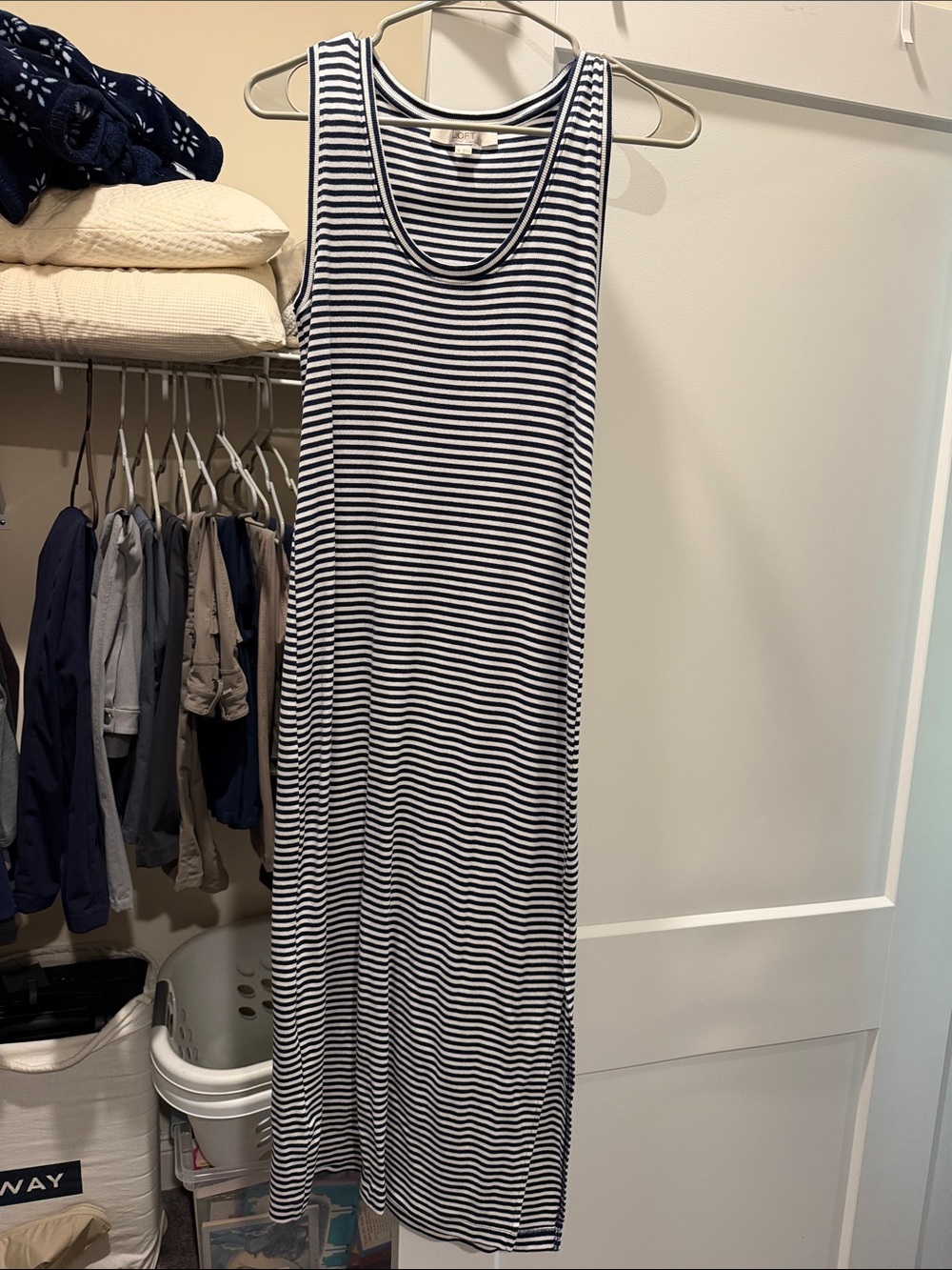LOFT Navy and White Striped Tank Maxi Dress Size M